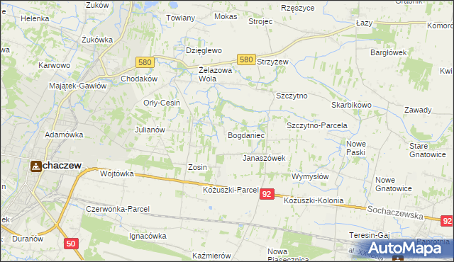 mapa Bogdaniec gmina Sochaczew, Bogdaniec gmina Sochaczew na mapie Targeo