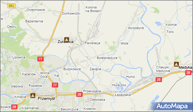 mapa Bolestraszyce, Bolestraszyce na mapie Targeo