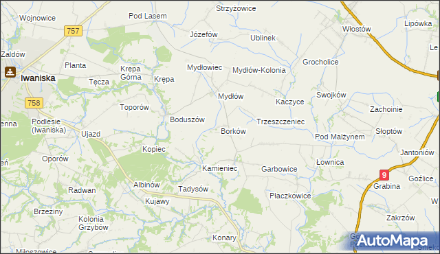 mapa Borków gmina Iwaniska, Borków gmina Iwaniska na mapie Targeo