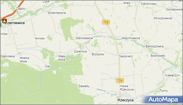 mapa Brzozów gmina Rzeczyca, Brzozów gmina Rzeczyca na mapie Targeo