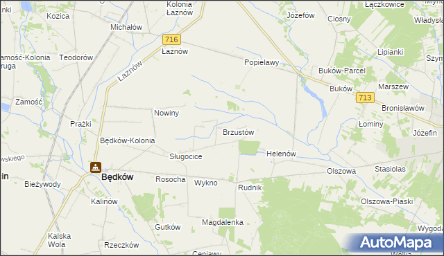 mapa Brzustów gmina Będków, Brzustów gmina Będków na mapie Targeo