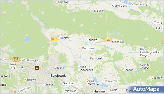 mapa Budziska gmina Halinów, Budziska gmina Halinów na mapie Targeo