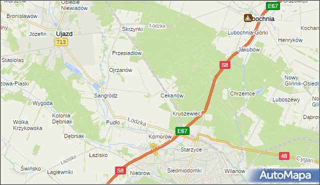 mapa Cekanów gmina Tomaszów Mazowiecki, Cekanów gmina Tomaszów Mazowiecki na mapie Targeo