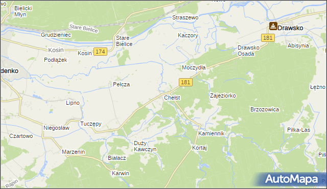 mapa Chełst gmina Drawsko, Chełst gmina Drawsko na mapie Targeo