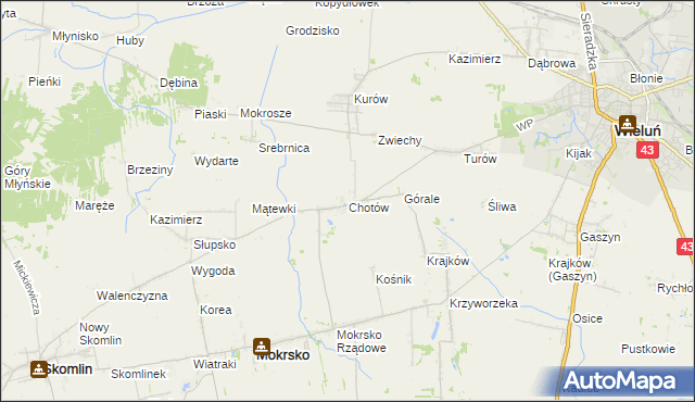 mapa Chotów gmina Mokrsko, Chotów gmina Mokrsko na mapie Targeo