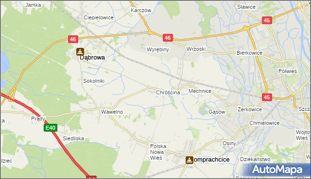mapa Chróścina gmina Dąbrowa, Chróścina gmina Dąbrowa na mapie Targeo