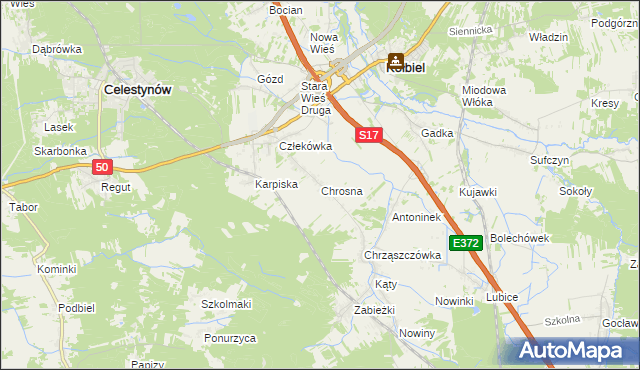 mapa Chrosna gmina Kołbiel, Chrosna gmina Kołbiel na mapie Targeo