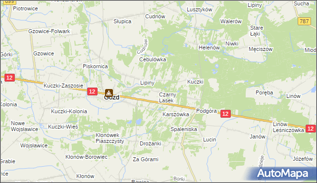 mapa Czarny Lasek gmina Gózd, Czarny Lasek gmina Gózd na mapie Targeo