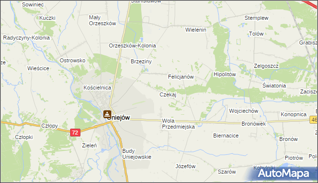 mapa Czekaj gmina Uniejów, Czekaj gmina Uniejów na mapie Targeo