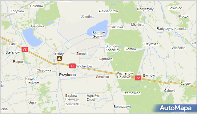 mapa Dąbrowa gmina Przykona, Dąbrowa gmina Przykona na mapie Targeo