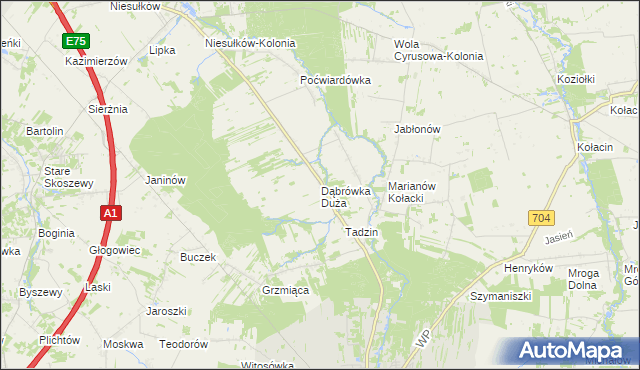 mapa Dąbrówka Duża gmina Brzeziny, Dąbrówka Duża gmina Brzeziny na mapie Targeo