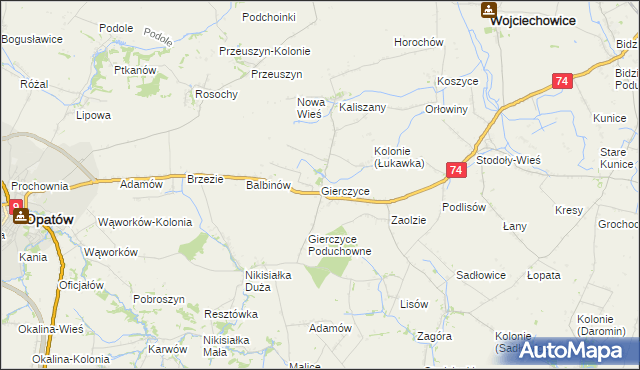 mapa Gierczyce gmina Wojciechowice, Gierczyce gmina Wojciechowice na mapie Targeo