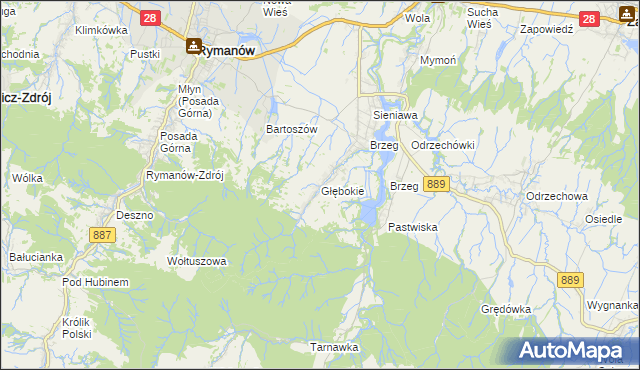 mapa Głębokie gmina Rymanów, Głębokie gmina Rymanów na mapie Targeo