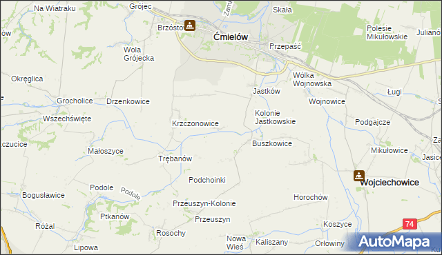 mapa Glinka gmina Ćmielów, Glinka gmina Ćmielów na mapie Targeo