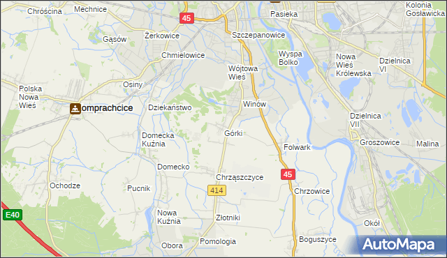 mapa Górki gmina Prószków, Górki gmina Prószków na mapie Targeo