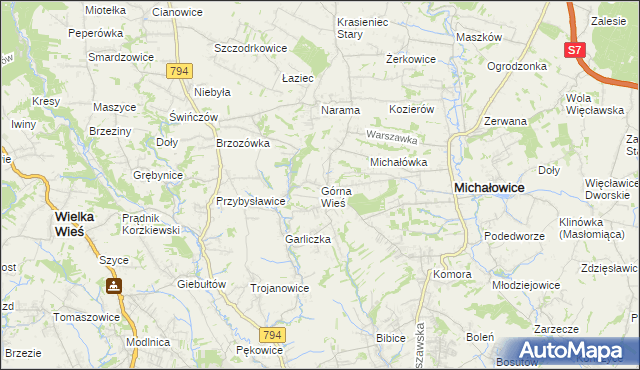 mapa Górna Wieś gmina Michałowice, Górna Wieś gmina Michałowice na mapie Targeo