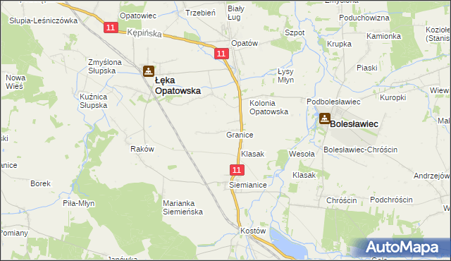 mapa Granice gmina Łęka Opatowska, Granice gmina Łęka Opatowska na mapie Targeo