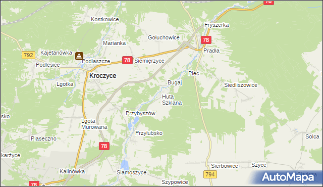 mapa Huta Szklana gmina Kroczyce, Huta Szklana gmina Kroczyce na mapie Targeo