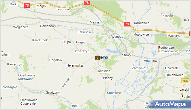 mapa Imielno powiat jędrzejowski, Imielno powiat jędrzejowski na mapie Targeo