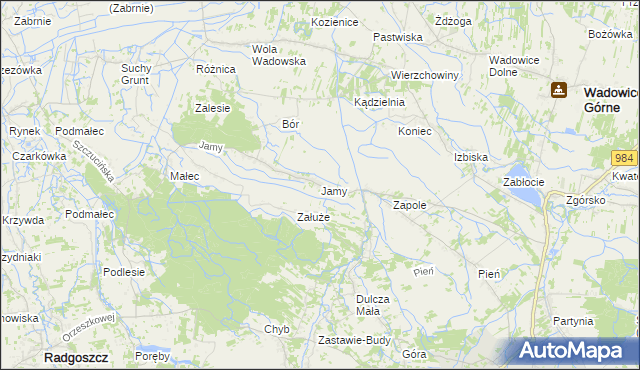 mapa Jamy gmina Wadowice Górne, Jamy gmina Wadowice Górne na mapie Targeo