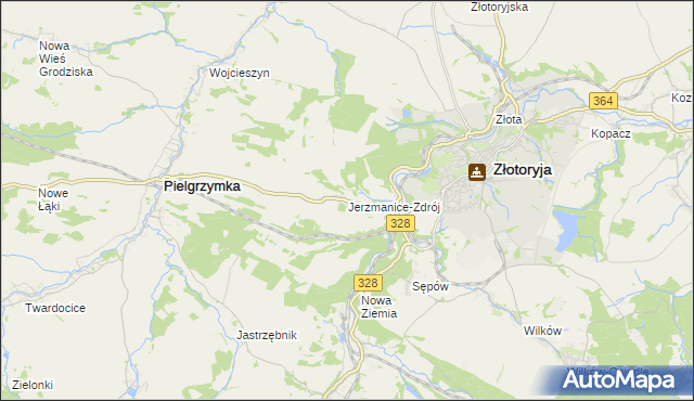 mapa Jerzmanice-Zdrój, Jerzmanice-Zdrój na mapie Targeo