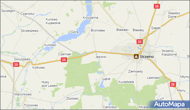 mapa Jeziorki gmina Strzelno, Jeziorki gmina Strzelno na mapie Targeo