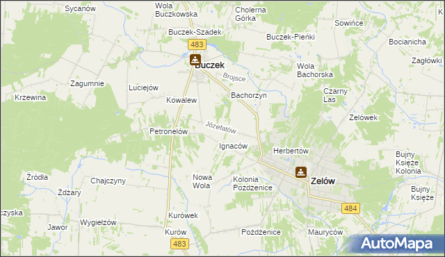 mapa Józefatów gmina Buczek, Józefatów gmina Buczek na mapie Targeo