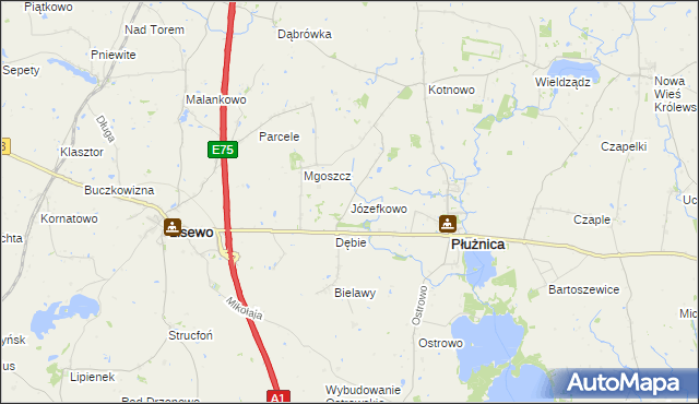 mapa Józefkowo gmina Płużnica, Józefkowo gmina Płużnica na mapie Targeo