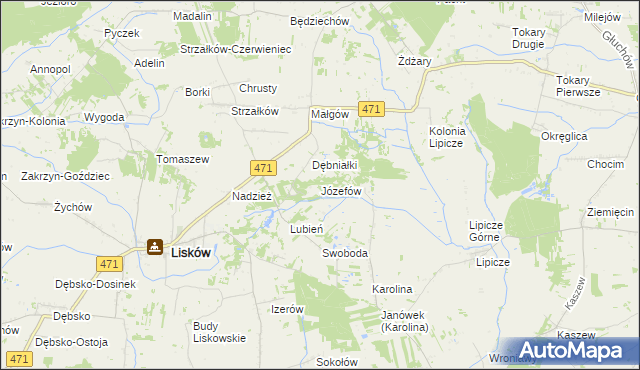 mapa Józefów gmina Lisków, Józefów gmina Lisków na mapie Targeo