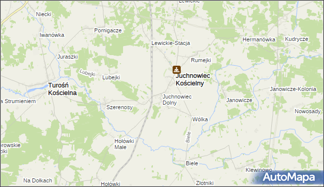 mapa Juchnowiec Dolny, Juchnowiec Dolny na mapie Targeo