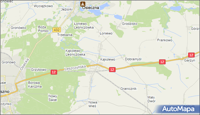 mapa Kąkolewo gmina Osieczna, Kąkolewo gmina Osieczna na mapie Targeo