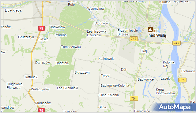 mapa Kalinówek gmina Solec nad Wisłą, Kalinówek gmina Solec nad Wisłą na mapie Targeo
