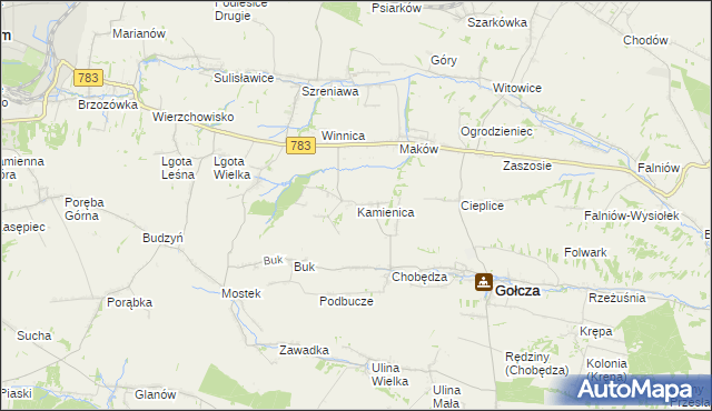 mapa Kamienica gmina Gołcza, Kamienica gmina Gołcza na mapie Targeo