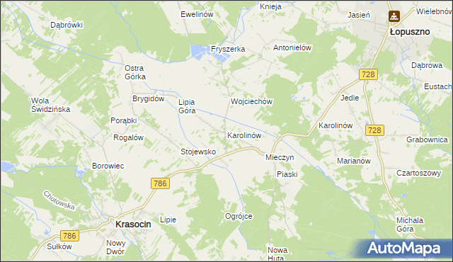 mapa Karolinów gmina Krasocin, Karolinów gmina Krasocin na mapie Targeo
