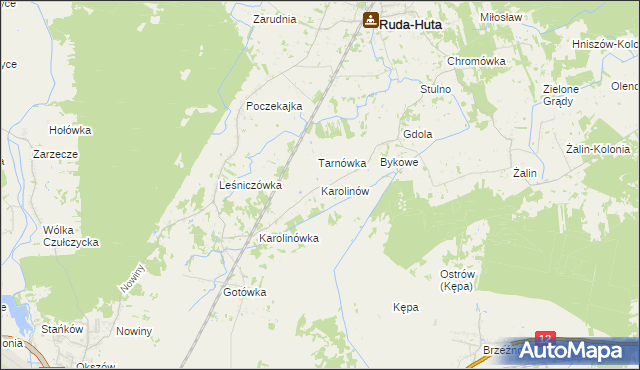 mapa Karolinów gmina Ruda-Huta, Karolinów gmina Ruda-Huta na mapie Targeo