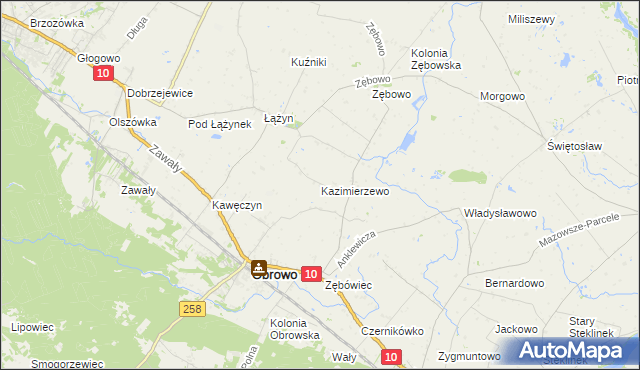 mapa Kazimierzewo gmina Obrowo, Kazimierzewo gmina Obrowo na mapie Targeo