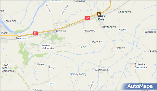 mapa Klecie gmina Stare Pole, Klecie gmina Stare Pole na mapie Targeo