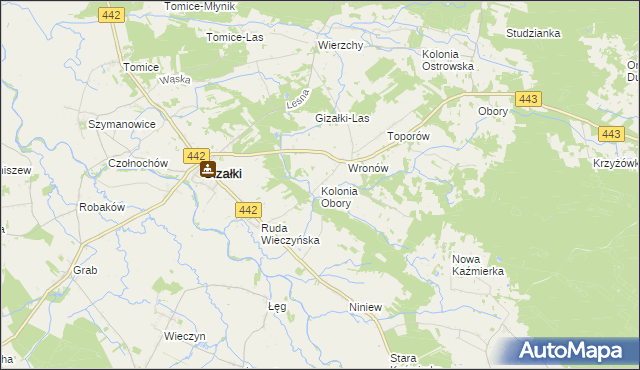 mapa Kolonia Obory, Kolonia Obory na mapie Targeo