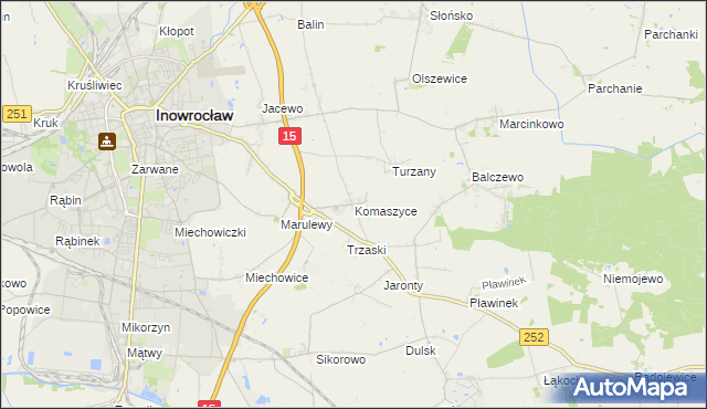 mapa Komaszyce gmina Inowrocław, Komaszyce gmina Inowrocław na mapie Targeo