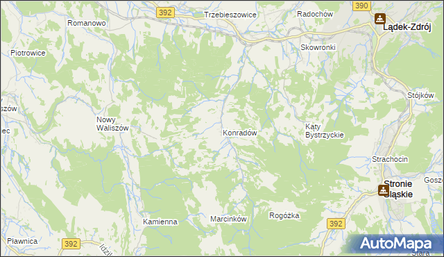 mapa Konradów gmina Lądek-Zdrój, Konradów gmina Lądek-Zdrój na mapie Targeo