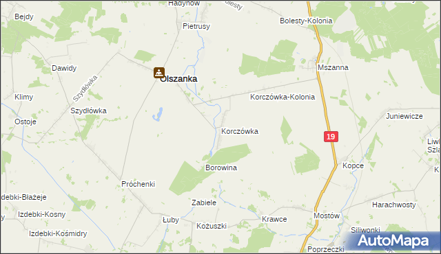 mapa Korczówka gmina Olszanka, Korczówka gmina Olszanka na mapie Targeo