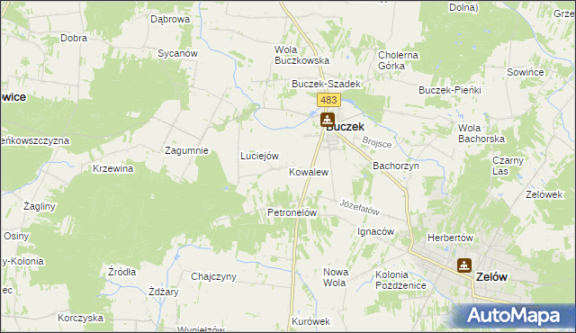 mapa Kowalew gmina Buczek, Kowalew gmina Buczek na mapie Targeo