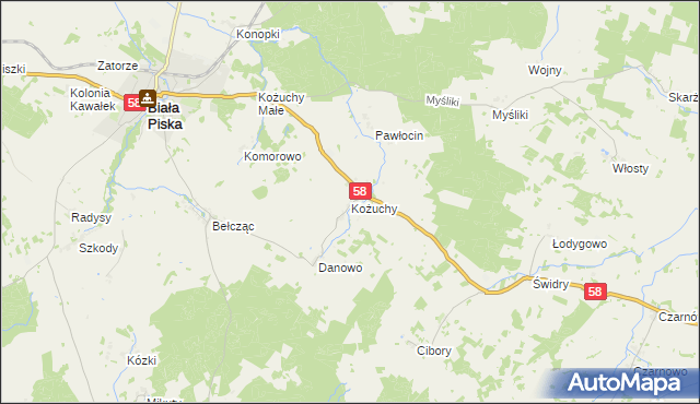 mapa Kożuchy, Kożuchy na mapie Targeo