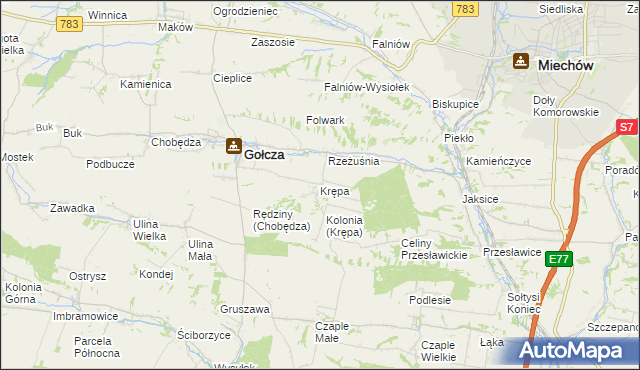 mapa Krępa gmina Gołcza, Krępa gmina Gołcza na mapie Targeo