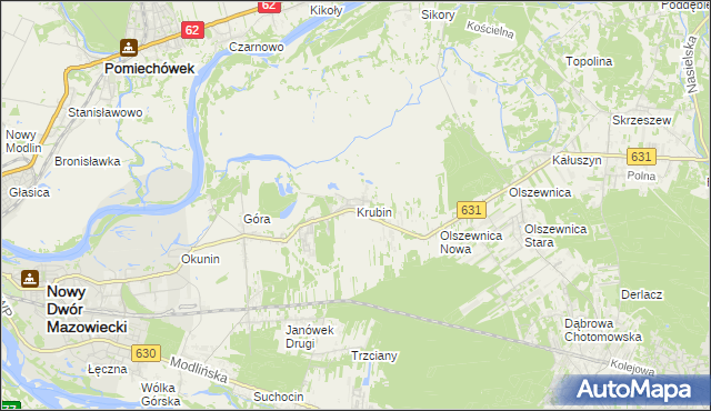 mapa Krubin gmina Wieliszew, Krubin gmina Wieliszew na mapie Targeo