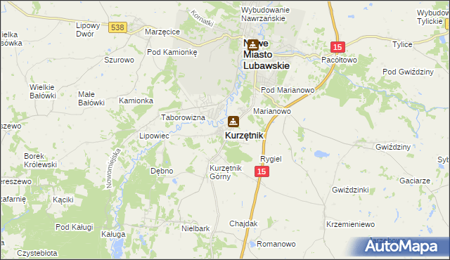 mapa Kurzętnik, Kurzętnik na mapie Targeo