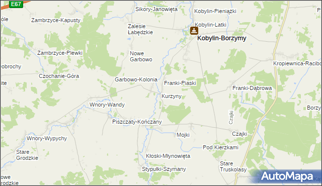 mapa Kurzyny, Kurzyny na mapie Targeo