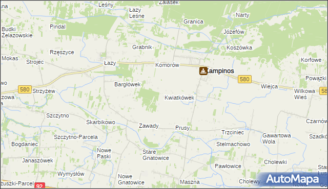 mapa Kwiatkówek gmina Kampinos, Kwiatkówek gmina Kampinos na mapie Targeo