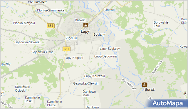 mapa Łapy-Dębowina, Łapy-Dębowina na mapie Targeo