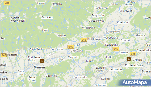 mapa Las gmina Ślemień, Las gmina Ślemień na mapie Targeo